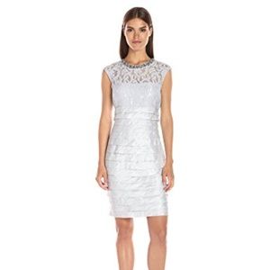 London Times Sleeveless Round Sheath Dress